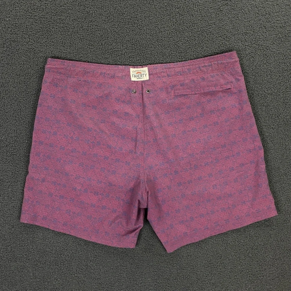 Faherty Swim Shorts Mens XL Mesh Lined Drawsting Board‎ Foral Red Purple